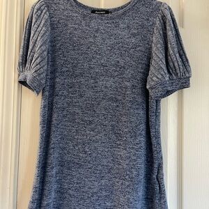 Autonet Blue Marled Puff-Sleeve Short Sleeve Top